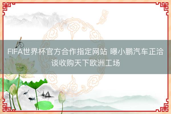 FIFA世界杯官方合作指定网站 曝小鹏汽车正洽谈收购天下欧洲工场