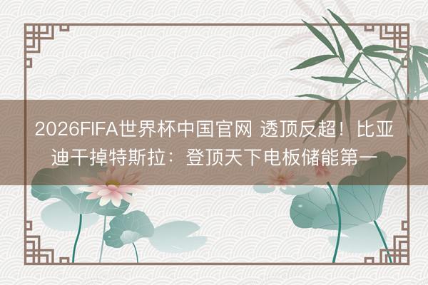 2026FIFA世界杯中国官网 透顶反超！比亚迪干掉特斯拉：登顶天下电板储能第一