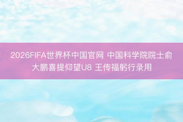 2026FIFA世界杯中国官网 中国科学院院士俞大鹏喜提仰望U8 王传福躬行录用
