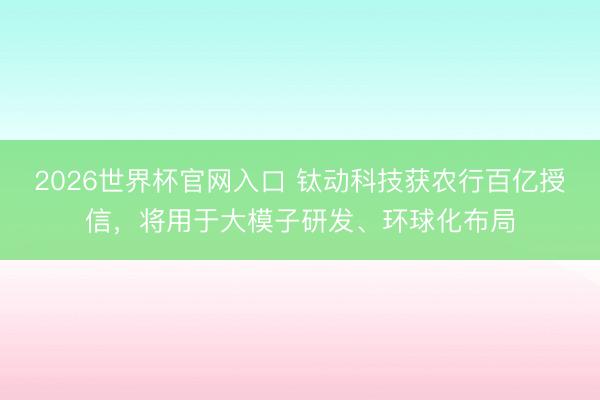 2026世界杯官网入口 钛动科技获农行百亿授信，将用于大模子研发、环球化布局